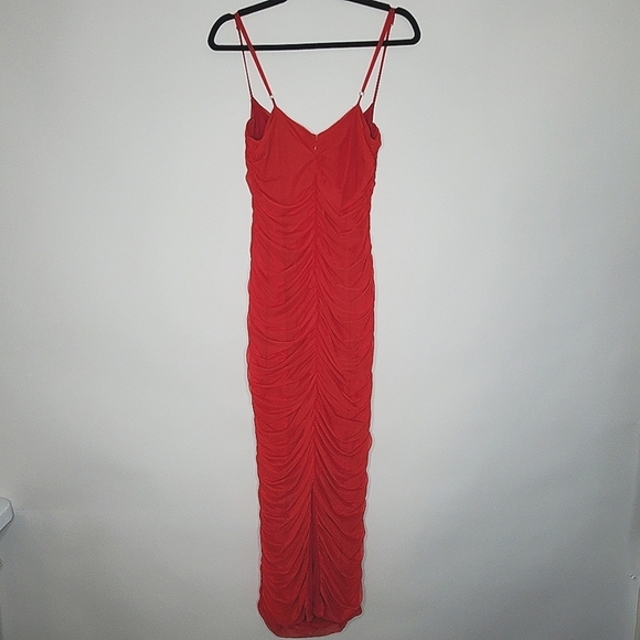 Babyboo Rochelle Maxi Dress L Red Mesh Bodycon Plunge Neckline NEW Vixen Party - Picture 6 of 15